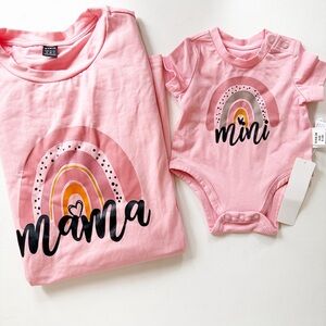 Mama Nursing T-shirt with matching mini bodysuit pink rainbow mama and mini